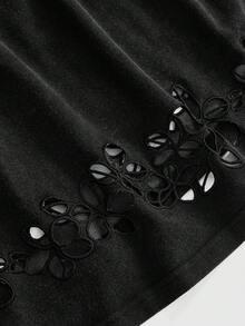 ROMWE Fairycore Plus Size Summer Casual Solid Color Hollow Embroidery Camisole - Black - View 4