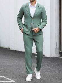 Manfinity Mode Men's Business Casual Commute Jacket & Pants Suit Set - Green - View 3