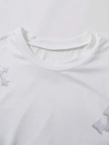 SHEIN 青少年男孩十字印花短袖T恤與長褲休閒套裝 - 白色 - 查看 7