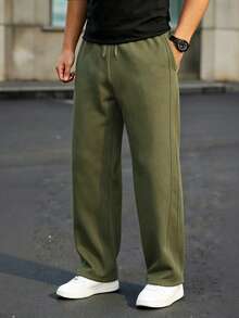 HUEFORM Men's Casual Versatile Solid Color Drawstring Waist Pocket Sweatpants - Army Green - View 5
