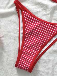 Bonvoyette Women's Spring/Summer Plaid Random Print Spaghetti Strap Bikini Set - Multicolor - View 6