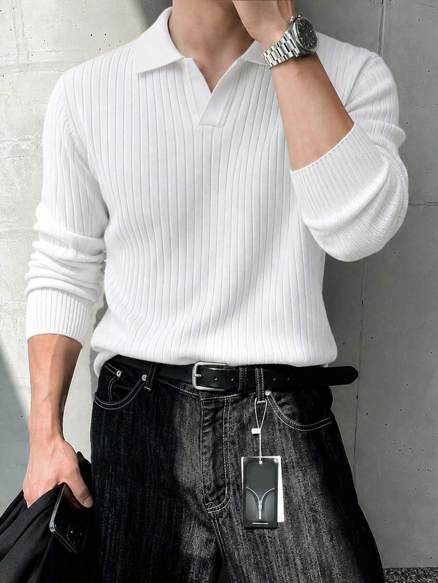 JOLTRO Camisa polo de unicolor versátil y casual para hombres - Blanco - Ver 1