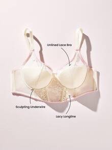 LUVLETTE Breathable White Mesh&Lace Elegance Push-Up Plunge Corset Lingerie Minimizer Bridal Intimates Bra Lingerie As Outerwear Bra - White - View 2