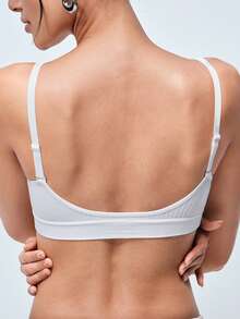 Softvol 1pc Women's Backless Bra, Casual & Comfortable Wireless Bra With Ruffled Trim, Removable Padded Bra - White - View 2