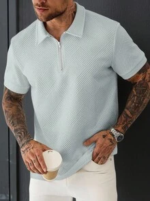 Manfinity Homme 男士夏季休閒純色短袖 Polo 衫 - 灰色 - 查看 3