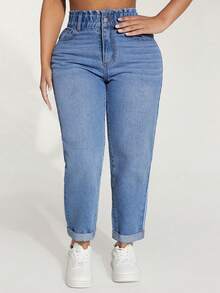 Jeanoix Plus Size Comfortable Versatile Button Pocket Denim Jeans For Daily Wear - Medium Wash - View 3