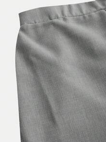 SHEIN 青少年女孩時尚休閒梭織純色無袖上衣與長褲套裝，時尚百搭，適合派對、街頭穿搭、姊妹拍照、公園、露營、度假、日常休閒 - 灰色 - 查看 4