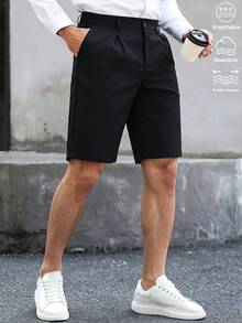 Manfinity CasualCool 男款梭織彈性百褶黑色休閒短褲 - 黑色 - 查看 6
