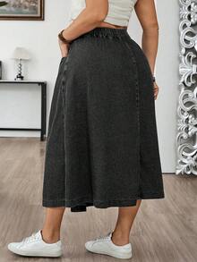 EMERY ROSE EMERY ROSE Plus Size Casual Washed Wrap Denim Skirt - Black - View 2
