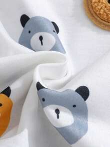 SHEIN Playful Pals 男婴两件套服装，卡通熊装饰领短袖开衫和熊印花短裤套装，罗纹面料，夏季男婴服装套装 - 黃色 - 查看 5