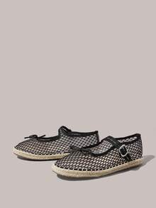 Styleloop Women's Black Mesh Straw Woven Rope Sole One-Strap Buckle Flat Shoes - Chocolate Brown - View 6