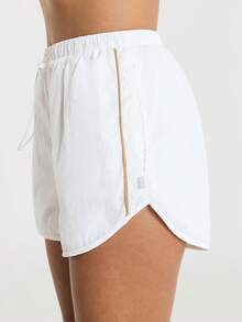11SKNDS High-Rise Elastic Drawstring Running Shorts With Side Split Hem And Contrast Piping Detail For Summer Activewear - White - View 4