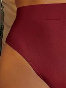 Swim Vcay Solid Color High Waist Bikini Bottom - Burgundy - View 4