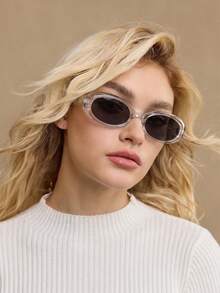 MOTF PREMIUM Gafas de moda con montura completa de forma ovalada - Gris transparente - Ver 7