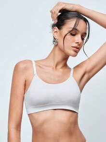 Softvol 1pc Women's Backless Bra, Casual & Comfortable Wireless Bra With Ruffled Trim, Removable Padded Bra - White - View 5