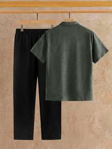 HIMLAND 男士純色短袖 Polo 衫與長褲休閒日常穿搭 - 彩色 - 查看 2
