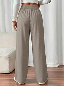 SHEIN PETITE CURVE 大尺碼女款雙扣直筒優雅通勤長褲 - 淺灰色 - 查看 2