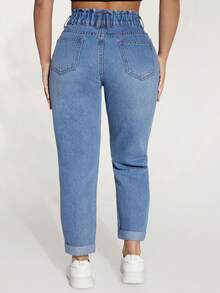 Jeanoix Plus Size Comfortable Versatile Button Pocket Denim Jeans For Daily Wear - Medium Wash - View 2