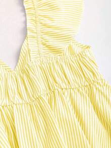 SHEIN Franclia Blue Cute Striped Ruffle Sexy Backless Low Neck Short Blouse - Yellow - View 4