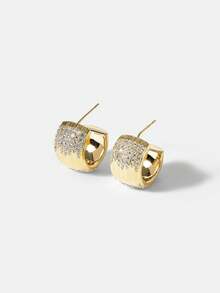 MOTF PREMIUM Anting-anting bergaris berbentuk C berlapis emas 18K mewah, anting-anting desain unik, berkarakter, anting-anting stud serbaguna. - Yellow Gold - View 2