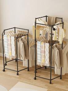 1PC Hexagonal Rotating Metal Clothes Rack Sturdy Heavy Duty Space Saving Multi Bar Wheeled Freestanding Portable Wardrobe Display Shelf Bedroom Dorm Balcony Laundry Storage Organizer Practical Home Furnishing Trending Clothing Storage Decor Accessory - Multicolor - View 2
