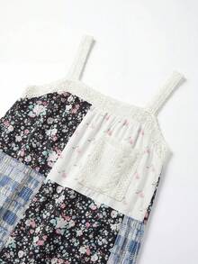 Wildy Gaun Pendek Tanpa Lengan dengan Tali Bahu, Motif Renda Patchwork Gaya Kasual Gaya Barat untuk Wanita di Musim Panas, Cocok untuk Jalan-jalan dan Berpergian. - MultiWarna - View 8