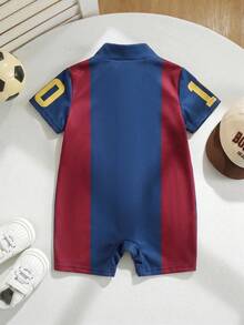Bubblio Baby Boy Baby Girl Letter Pattern Knitted Soft Small Stand Collar Short Sleeve Romper - Multicolor - View 2