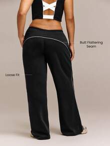 GLOWMODE 31" Plus Size SoftSerene Modal Lazy Lounge Silky-Smooth Relaxed Fit Contrast Color Sweatpants With Drawstring Waist & Side Pockets Daily Casual - Black - View 4