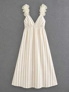 Cévolie Women's Striped Ruffle Shoulder Sleeveless Fashion Vacation Dress - Multicolor - View 4