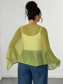 SHEIN Clasi Cardigan/Selendang Rajut Longgar Semi-Transparan Bordir Kasual Ukuran Plus untuk Liburan - Hijau - View 2