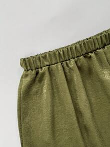 Franclia 大尺碼女款純色休閒度假風百褶腰燈籠褲 - 咖啡棕 - 查看 3