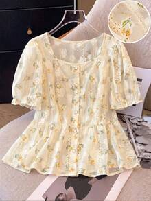 GlowEve CURVE Plus Size Embroidered Ditsy Floral Summer Vacation Carnival Party Casual Blouse Shirt - Apricot - View 3