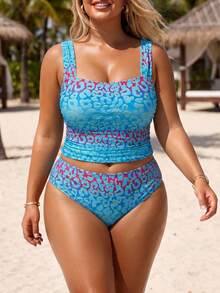 Swim Lushoire 2026 Spring/Summer New Plus Size Tank Bikini Leopard Print Ruched Women's Swimsuit Set - Multicolor - View 6