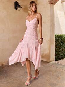 Enchnt Women's Floral Print Casual Party & Travel Spaghetti Strap Dress - Baby Pink - View 8