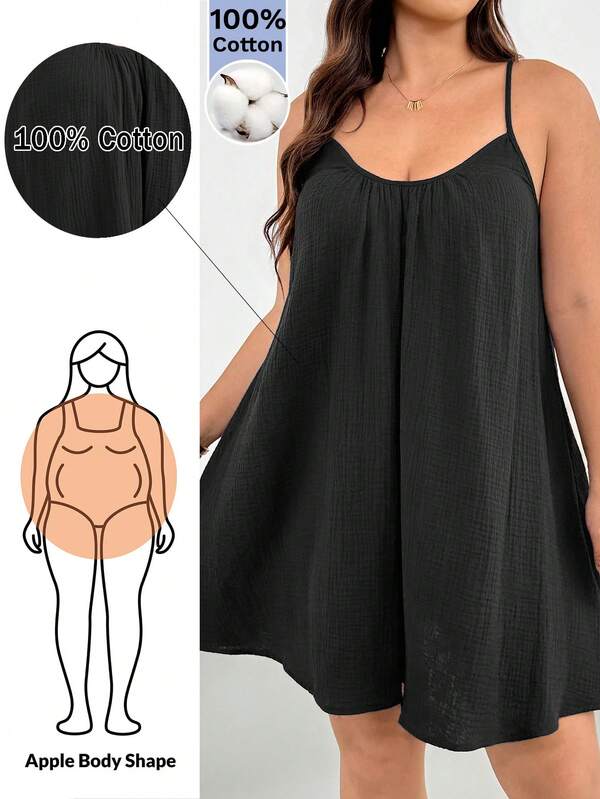 Shapeblank Plus Size Women's Spring/Summer Fashion Casual Loose Comfortable Daily All-Match Versatile Slimming Black Short Camisole Dress, Vacation Outfit, Minimalist Style, European Summer, Curvy Cute Dress