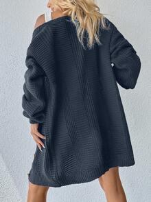 EURMUSE Autumn/Winter Casual Versatile Solid Color Cardigan - Navy Blue - View 2
