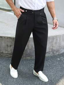Manfinity Mode Men's Solid Color Pleated Pocket Casual Business Dress Pants - Black - View 6