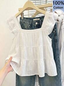 SHEIN Frenchy 女款紋理條紋襯衫－米白色、白色/銀色，輕盈夏季休閒款 - 白色 - 查看 2