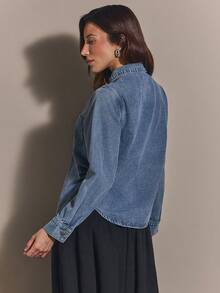 COSMINA Denim 女款休閒牛仔上衣，適合春秋白天外出，淺藍色，教師穿搭 - 藍色 - 查看 2