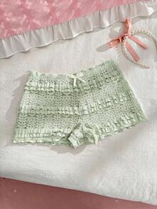 PetitDoll Lace Girl's Cute Bow Cake Dress With Four-Corner Panties - Green - View 1