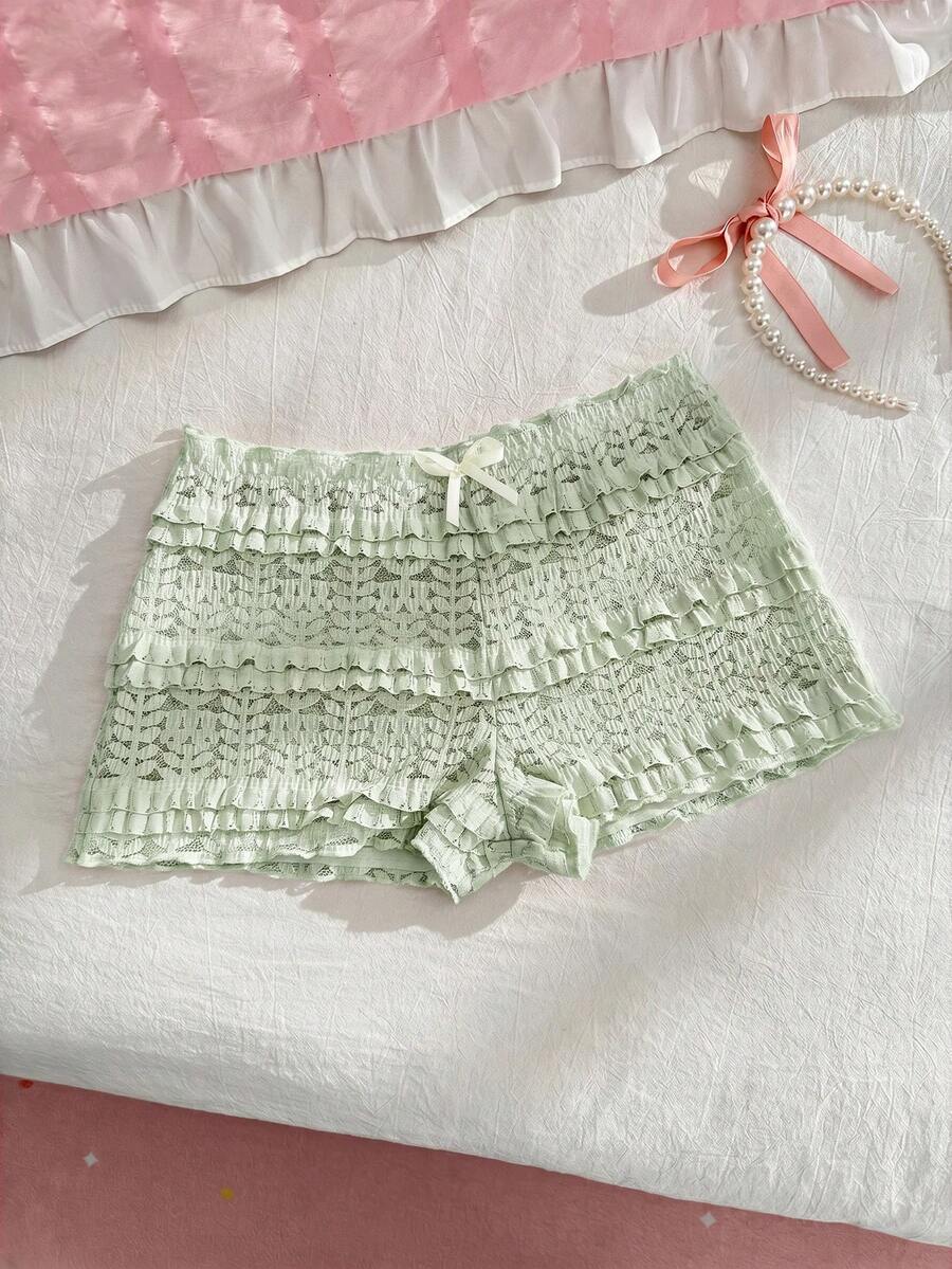 PetitDoll Lace Girl's Cute Bow Cake Dress With Four-Corner Panties - Green - View 1