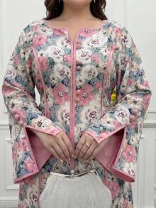 Al Najma 大码女式印花长袖阿拉伯风格连衣裙 - 彩色 - 查看 6