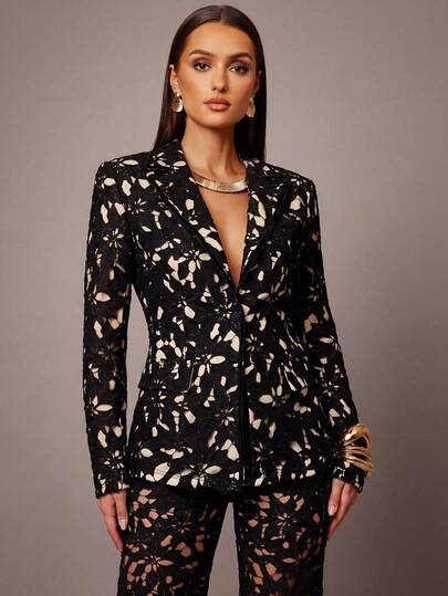 Silquee Women's Elegant Long-Sleeved Blazer With A Lapel And Cutout Design, Suitable For Women's Professional Attire And Office Wear. Black Cutout Blazer.