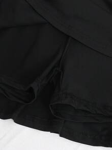 SHEIN 2件組女童裙子，波點與純色設計，防走光安全裙，百搭貼身A字裙，校園與日常穿著必備 - 黑色 - 查看 3