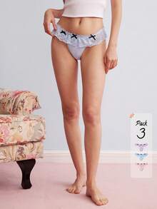 Elorette Women's Elegant Lace Patchwork Bow Decor Triangle Panties - Multicolor - View 2