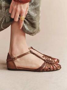 Rosivie Sandal Kasual Datar Gaya Bohemian Wanita dengan Desain Gesper, Sepatu Musim Panas - pita coklat - View 5