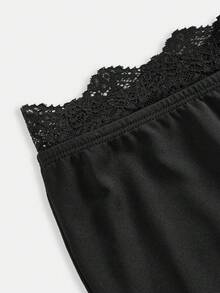 SHEIN 少女休閒日常時尚蕾絲飾邊腰部喇叭褲 - 黑色 - 查看 2
