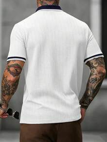Manfinity CasualCool Men's Summer Casual Colorblock Short Sleeve Polo Shirt - White - View 2