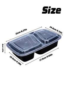 Set Of 10/20/50 Reusable Double-Compartment Lunch Boxes With Lids, Sturdy And Leak-Proof, Microwave, Freezer, Portable For Takeout, Black - Black - View 3