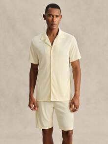 EverLounge Plain Turn-Down Collar Short Sleeve Shirt And Shorts Casual Men Pajama Set - Apricot - View 3